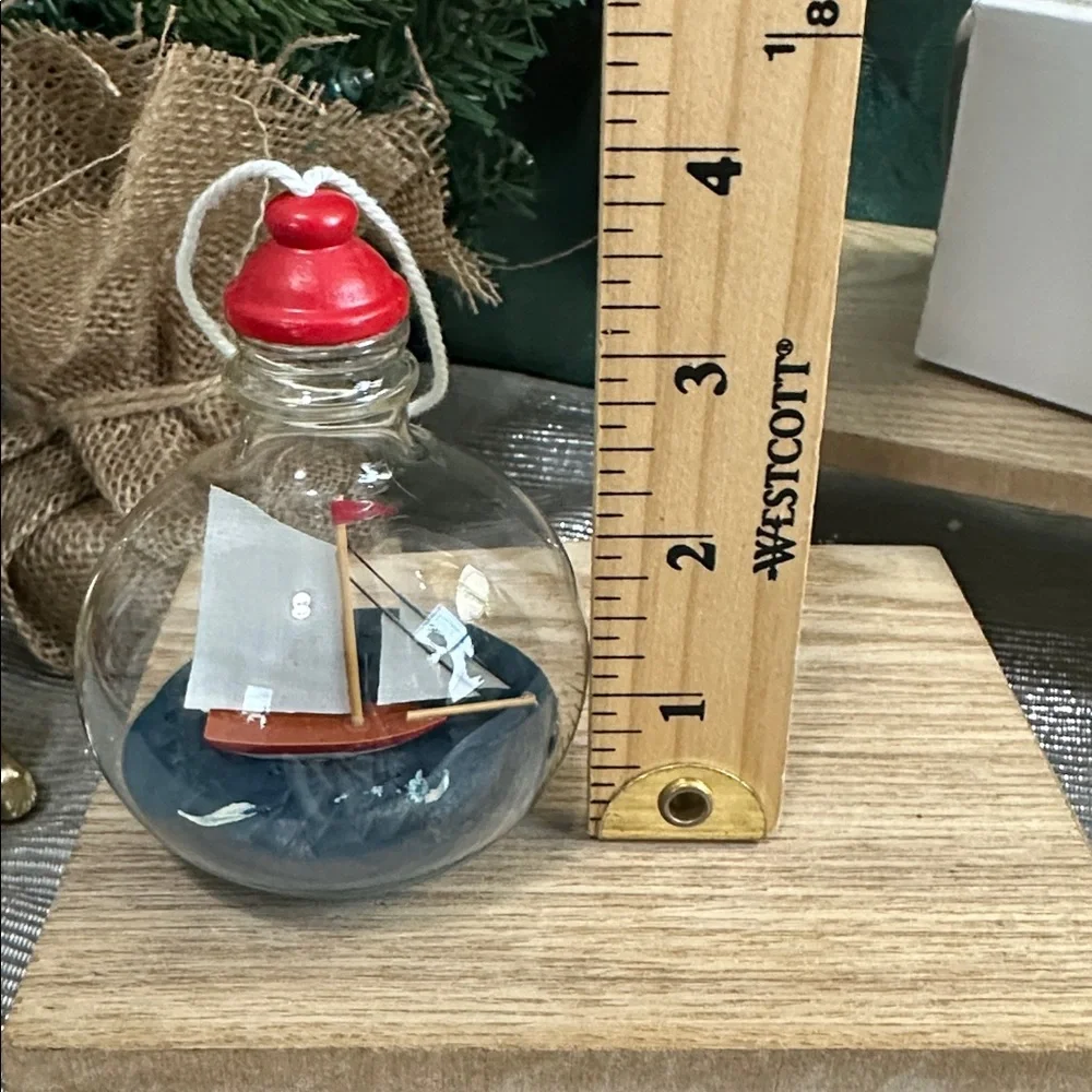 Crate & Barrel Ship-In-A-Bottle Glass Christmas Ornament Nautical